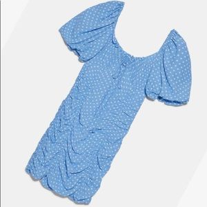NWT Zara Draped Polka Dot Sky Blue Dress XXL
